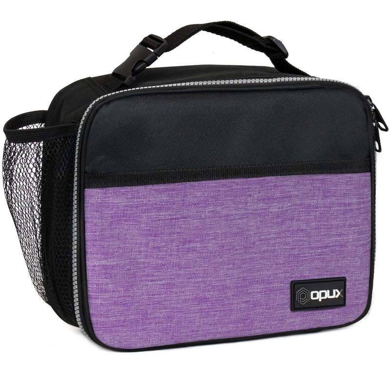 opux Insulated Lunch Bag Kids, Lunch Box for School Boy Girl, Leakproof Small Reusable Compact Soft Mini Cooler Bag, Toddler Small Lunch Boxes Kit Pail with Front Side Pockets (Purple) - Image 1